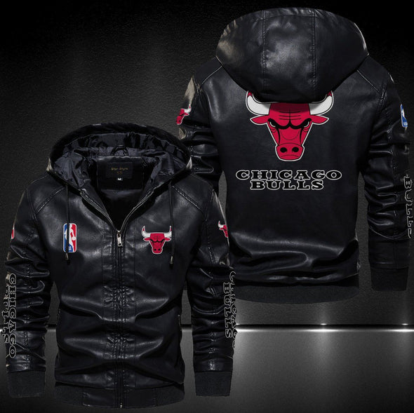 Chicago Bulls Hooded Leather Jacket