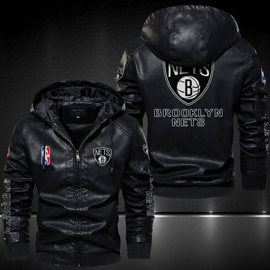 Brooklyn Nets Hooded Leather Jacket