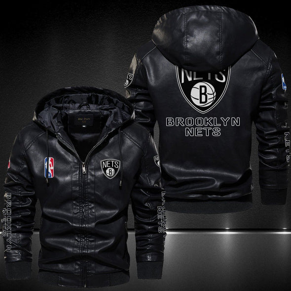 Brooklyn Nets Hooded Leather Jacket