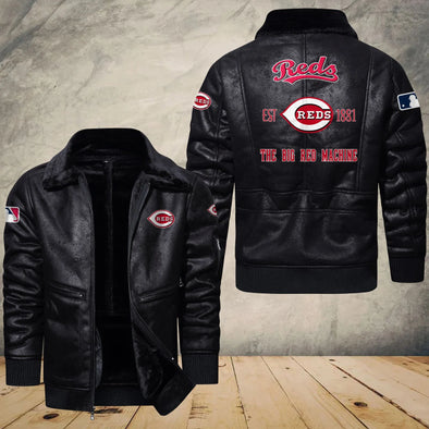 Cincinnati Reds Fleece Leather Bomber Jacket