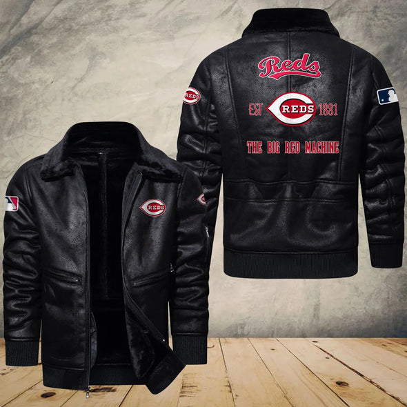 Cincinnati Reds Fleece Leather Bomber Jacket