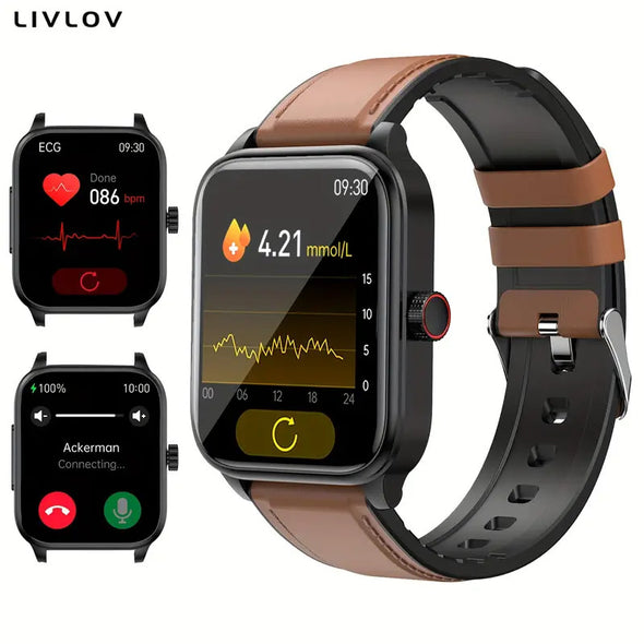 ECG PPG Smart Watch With HRV / Blood Glucose/ Heart Rate/ SPO2/ Blood Pressure/ Temp/ Sleep/ Pressure Monitor, SmartWatch (Answer/Make Calls) For Android/iOS Phones, Smart Sport Watch With Sports Modes