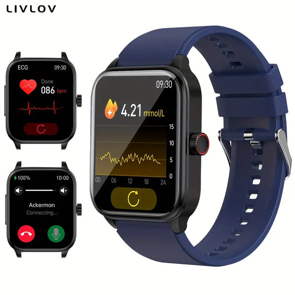 ECG PPG Smart Watch With HRV / Blood Glucose/ Heart Rate/ SPO2/ Blood Pressure/ Temp/ Sleep/ Pressure Monitor, SmartWatch (Answer/Make Calls) For Android/iOS Phones, Smart Sport Watch With Sports Modes