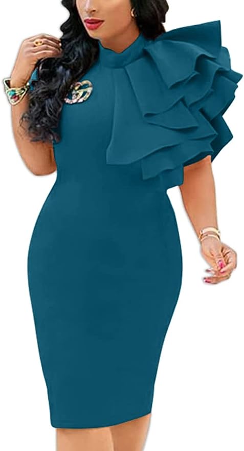 Women's Cocktail Bodycon Ruffle Sleeveless Formal Mini Pencil Dress