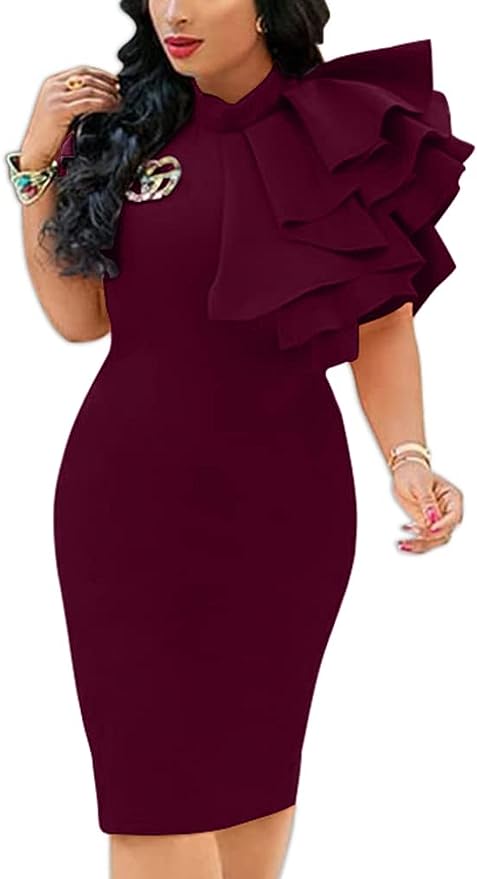 Women's Cocktail Bodycon Ruffle Sleeveless Formal Mini Pencil Dress