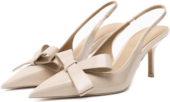 Bow Knot Slingback Kitten Heels for Women Closed Pointed Toe Pumps Dress Shoes Stiletto Heels Sandals