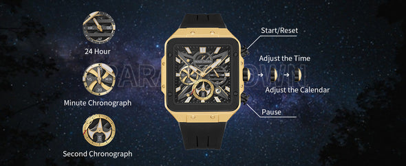 Mens Watches Ultra-Thin Square Stainless Steel case Silicone Strap with Analog Quartz for Chronograph Luminous Calendar Waterproof for Quartz Watch for Men