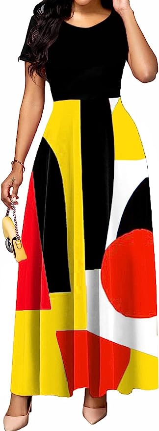 LaiyiVic Womens Maxi Dresses Long Sleeve Floral Printed Casual V Neck Loose Party Dress Fall