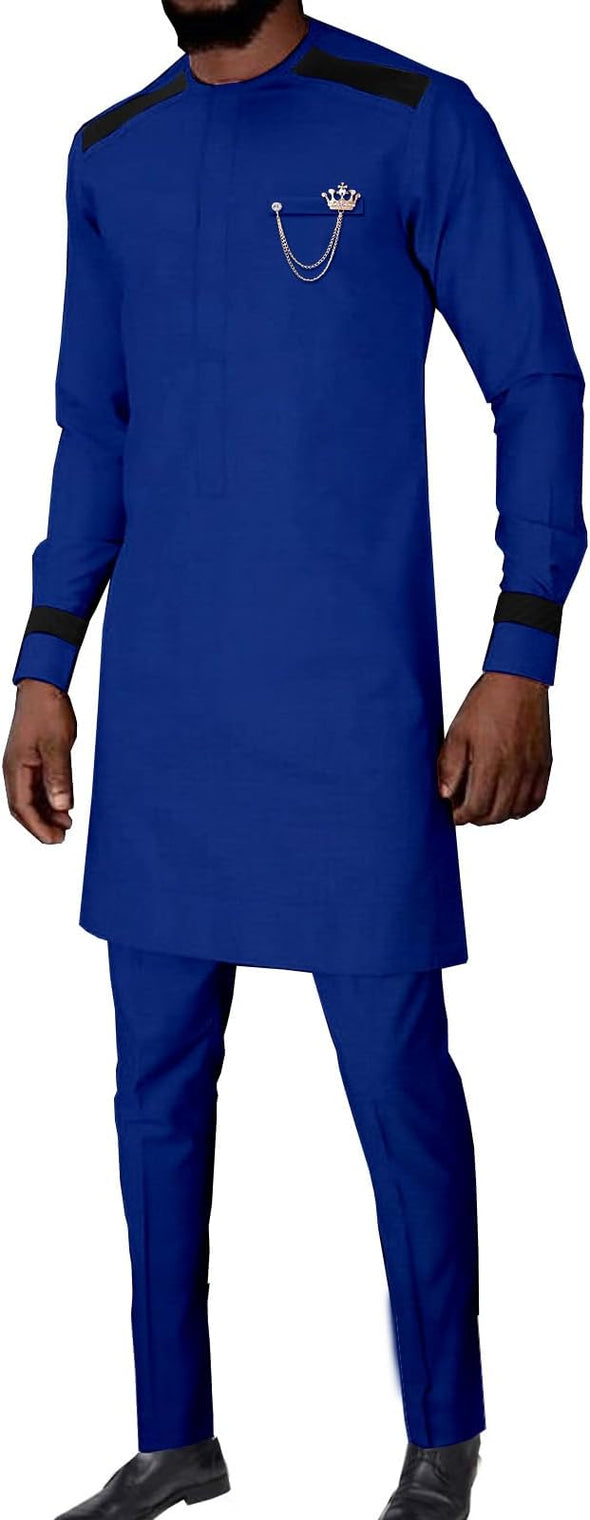 Suits for Men Patchwork Shirt Pants 2 Piece recourse control Clothes Traditional Wedding Attire