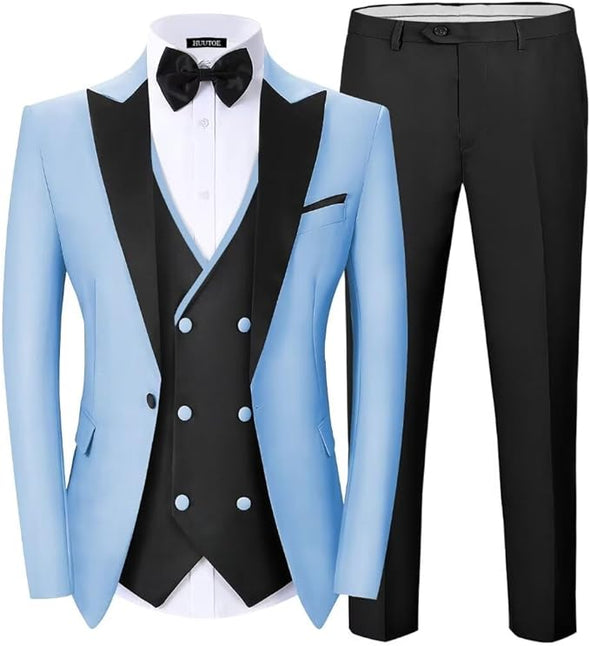 Men's Tuxedo Suits 3 Piece Slim Fit Stylish Party Wedding Prom Formal Christmas Double Breasted Suit with Bow Tie