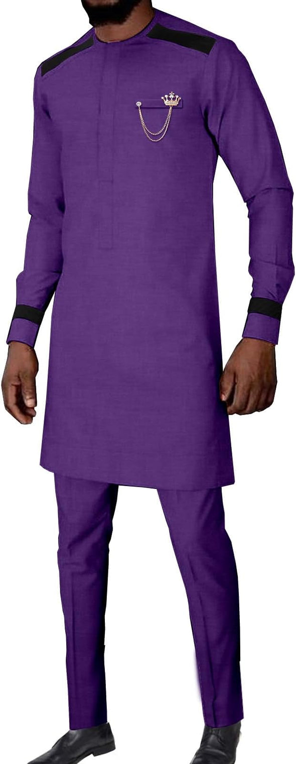 Suits for Men Patchwork Shirt Pants 2 Piece recourse control Clothes Traditional Wedding Attire