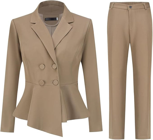 Women's Double Breasted 2 Piece Suit Set 2 Button Blazer Jacket and Pants
