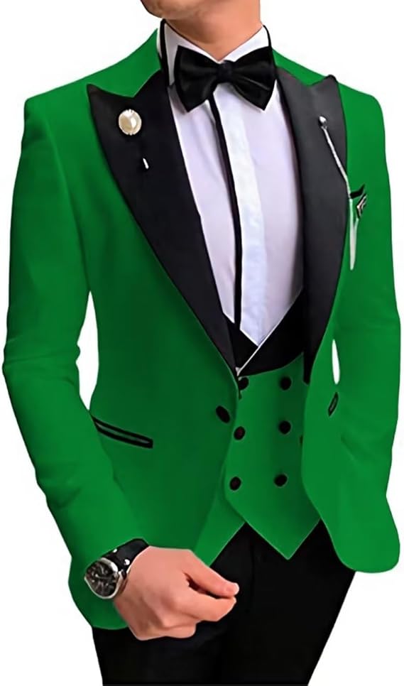Men's Tuxedo Slim Fit 3 Piece Suit Formal Wedding Suit One Button Jacket Vest & Trousers with Bow Tie