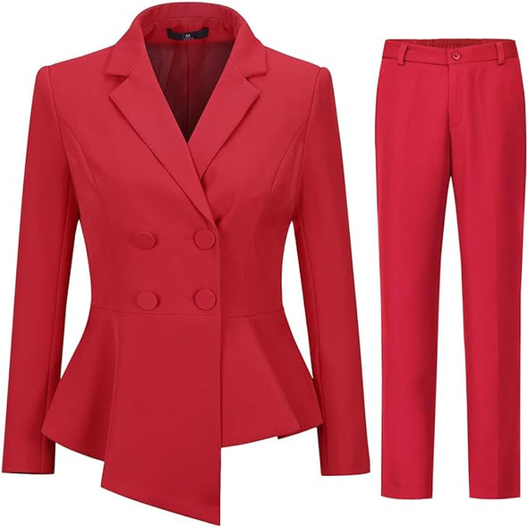Women's Double Breasted 2 Piece Suit Set 2 Button Blazer Jacket and Pants