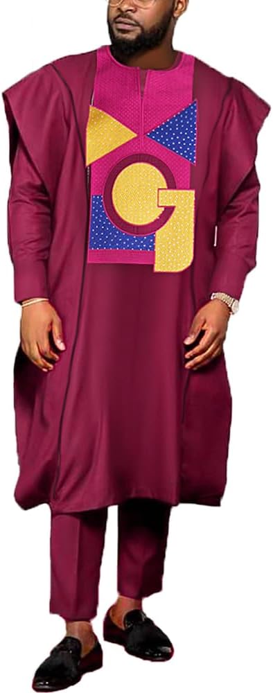 African Mens Clothing Traditional Wedding Attire Embroidery Male Clothes Set