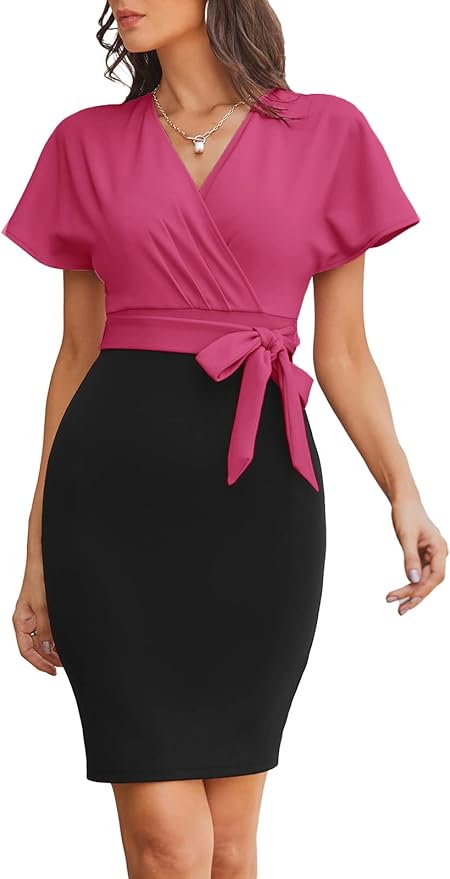 Women's Work Pencil Dress Wedding Guest Office Dresses Cocktail Party Long Sleeve