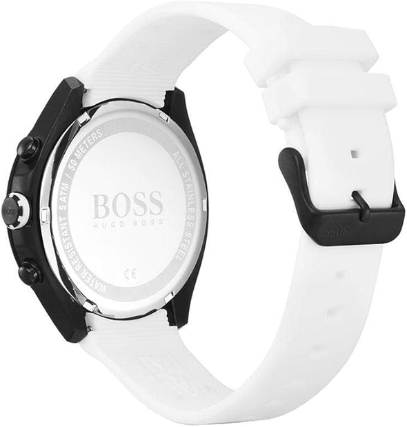 BOSS Velocity Men's Stainless Steel Quartz Watch with Silicone white Strap.
