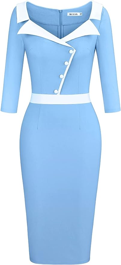 Women's Retro 3/4 Sleeves Pinup Bodycon Office Formal Pencil Dress