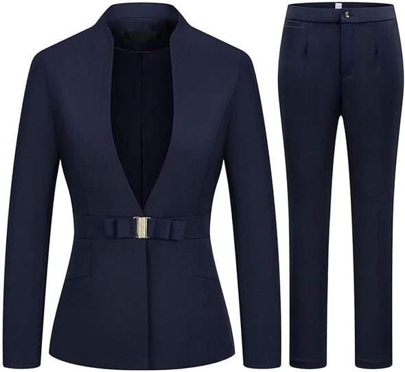 Women's Business Pant Suit Set 2 Piece Slim Fit Blazer Jacket One Button Buckle Closure Lady Work Suit for Office