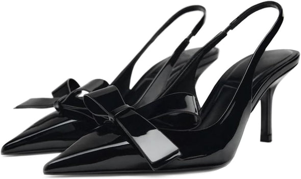 Bow Knot Slingback Kitten Heels for Women Closed Pointed Toe Pumps Dress Shoes Stiletto Heels Sandals