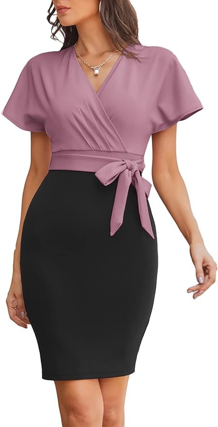 Women's Work Pencil Dress Wedding Guest Office Dresses Cocktail Party Long Sleeve
