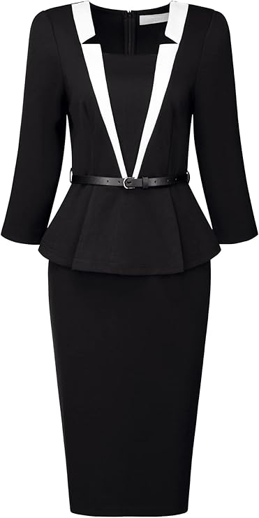 Women's Office Sheath Dress 2024 Notch Collar Work Pencil Dresses