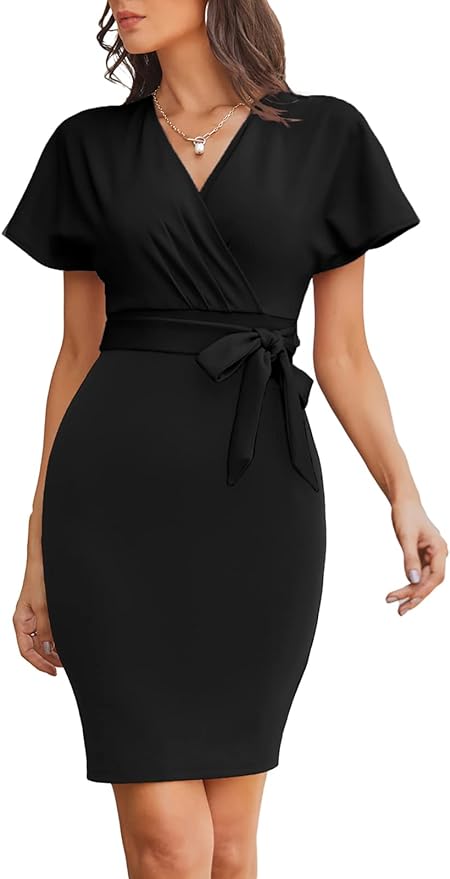 Women's Work Pencil Dress Wedding Guest Office Dresses Cocktail Party Long Sleeve