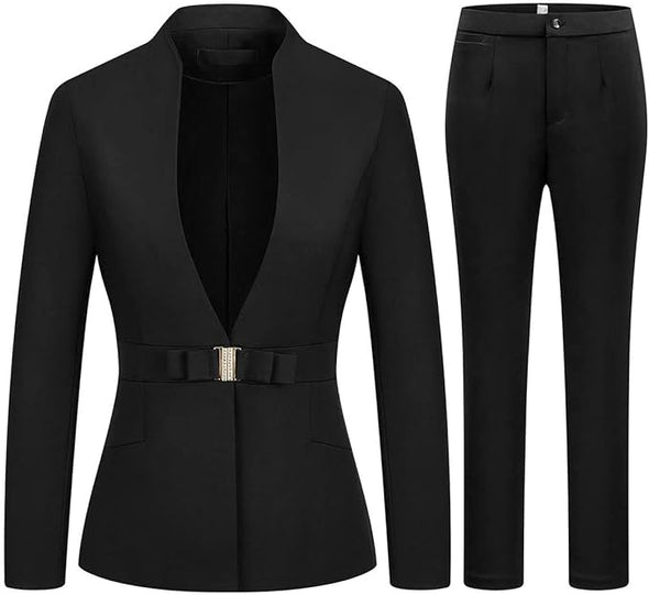 Women's Business Pant Suit Set 2 Piece Slim Fit Blazer Jacket One Button Buckle Closure Lady Work Suit for Office