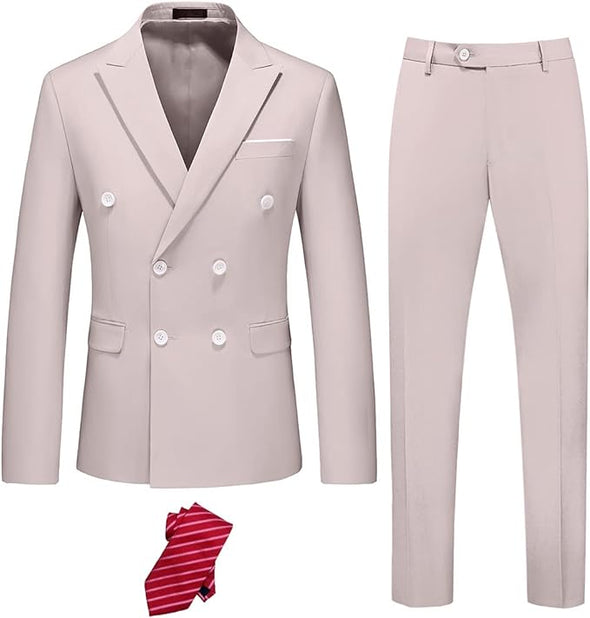 Men's Slim Fit 3 Piece Suit with Stretch Fabric, One Button Solid Blazer Vest Pants, Party Wedding Dress with Tie