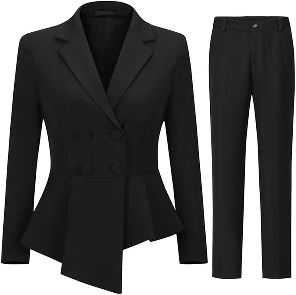 Women's Double Breasted 2 Piece Suit Set 2 Button Blazer Jacket and Pants