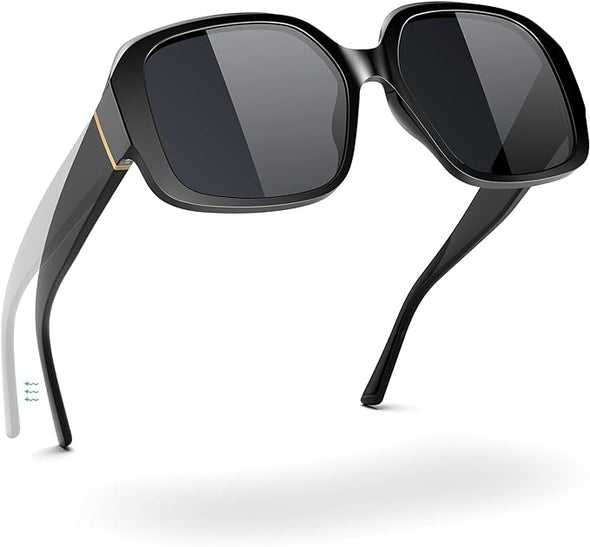 Oversized Sunglasses for Women Polarized 100% UV Protection Spring Hinges for Big Head Square Trendy Classic Frame