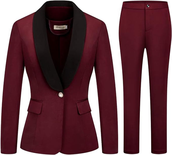 Women's 2 Piece Business Suit Set One Button Solid Color Blazer Trouser Suit