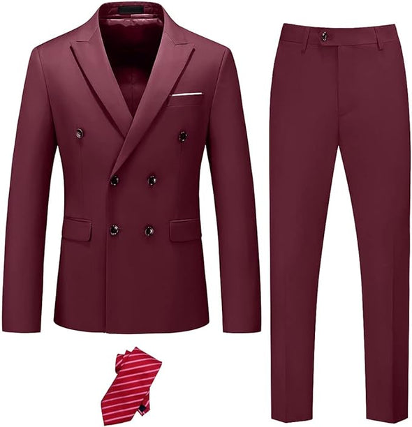 Men's Slim Fit 3 Piece Suit with Stretch Fabric, One Button Solid Blazer Vest Pants, Party Wedding Dress with Tie