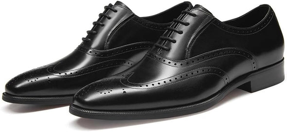 Men’s Dress Shoes with Genuine Leather in Classic Brogue Elastic Band Oxford Formal