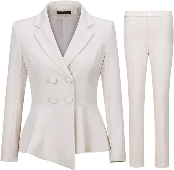Women's Double Breasted 2 Piece Suit Set 2 Button Blazer Jacket and Pants