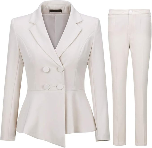 Women's Double Breasted 2 Piece Suit Set 2 Button Blazer Jacket and Pants