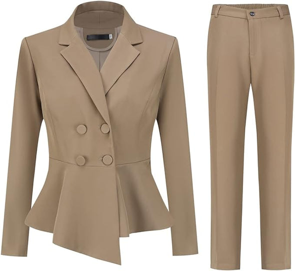 Women's Double Breasted 2 Piece Suit Set 2 Button Blazer Jacket and Pants