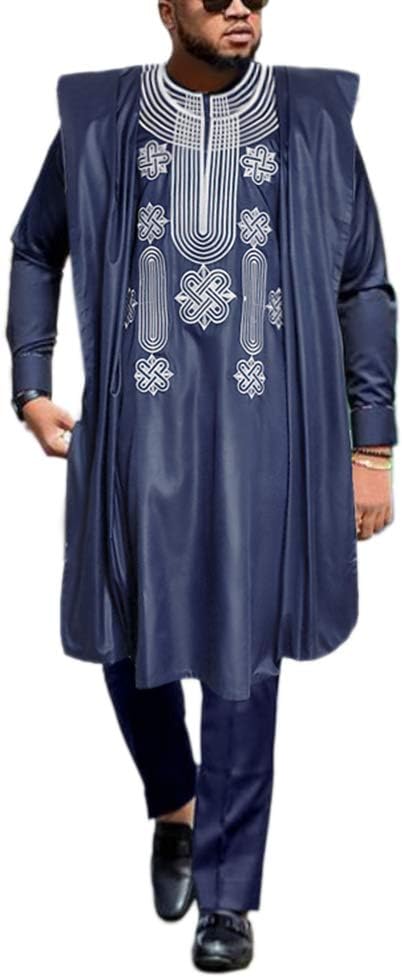 Agbada Clothing Embroidery Dashiki Shirts and Pants Outfits 3 Pieces