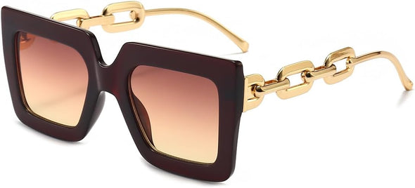 Trendy Oversized Square Sunglasses for Women, Retro Womens Luxury Large Sun Glasses UV400 Protection (Black/Grey)