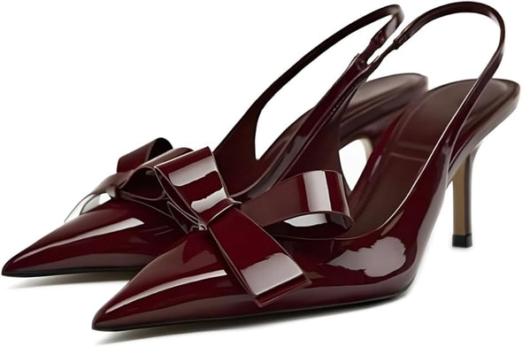 Bow Knot Slingback Kitten Heels for Women Closed Pointed Toe Pumps Dress Shoes Stiletto Heels Sandals