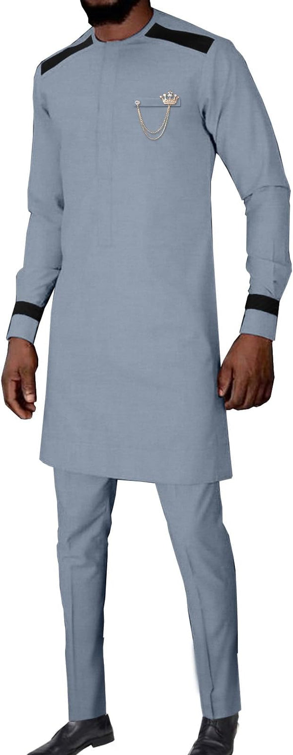 Suits for Men Patchwork Shirt Pants 2 Piece recourse control Clothes Traditional Wedding Attire