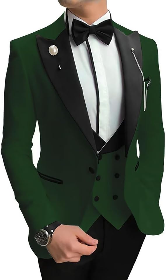 Men's Tuxedo Slim Fit 3 Piece Suit Formal Wedding Suit One Button Jacket Vest & Trousers with Bow Tie