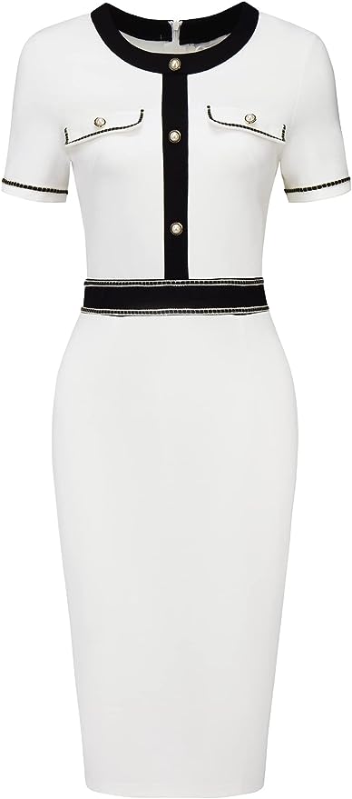 Women's Sheath Dress Short Sleeve Contrast Color Elegant Pencil Dresses