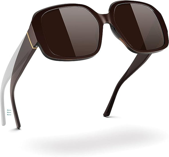 Oversized Sunglasses for Women Polarized 100% UV Protection Spring Hinges for Big Head Square Trendy Classic Frame