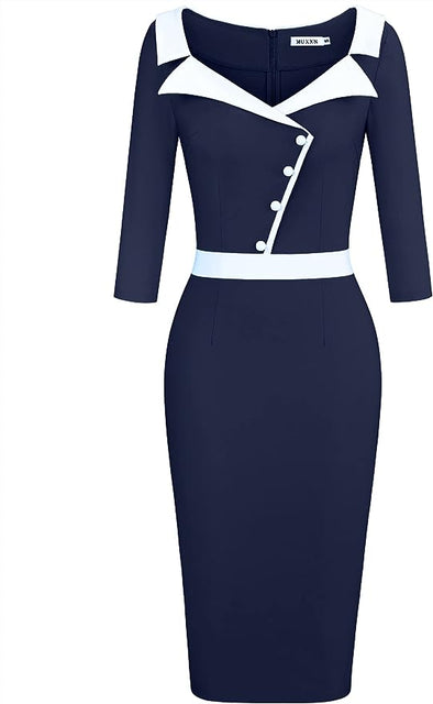 Women's Retro 3/4 Sleeves Pinup Bodycon Office Formal Pencil Dress
