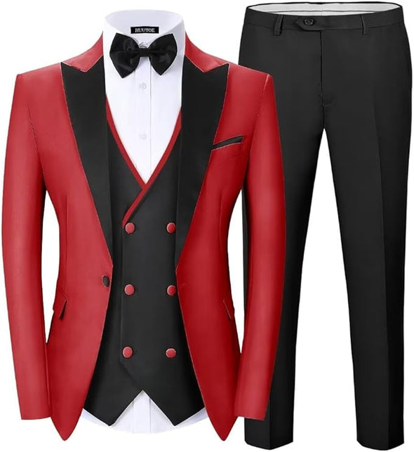 Men's Tuxedo Suits 3 Piece Slim Fit Stylish Party Wedding Prom Formal Christmas Double Breasted Suit with Bow Tie