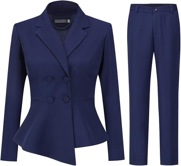 Women's Double Breasted 2 Piece Suit Set 2 Button Blazer Jacket and Pants