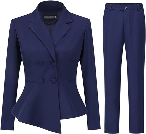 Women's Double Breasted 2 Piece Suit Set 2 Button Blazer Jacket and Pants