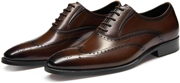Men’s Dress Shoes with Genuine Leather in Classic Brogue Elastic Band Oxford Formal