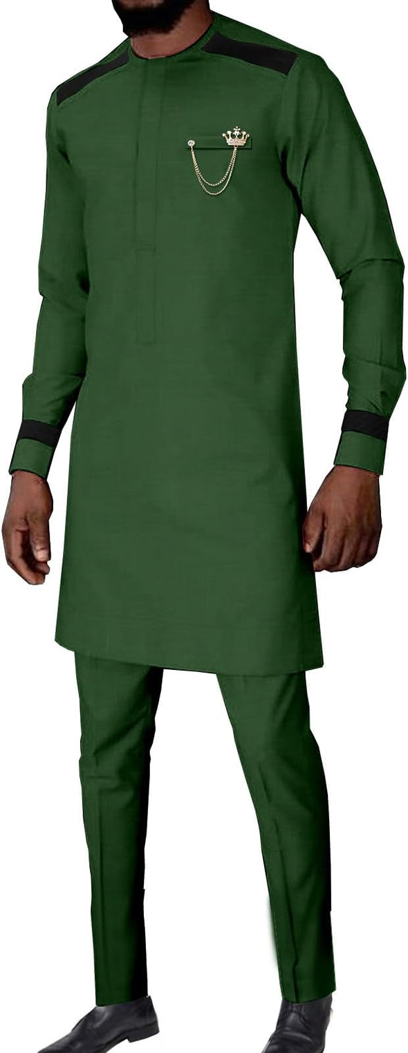 Suits for Men Patchwork Shirt Pants 2 Piece recourse control Clothes Traditional Wedding Attire